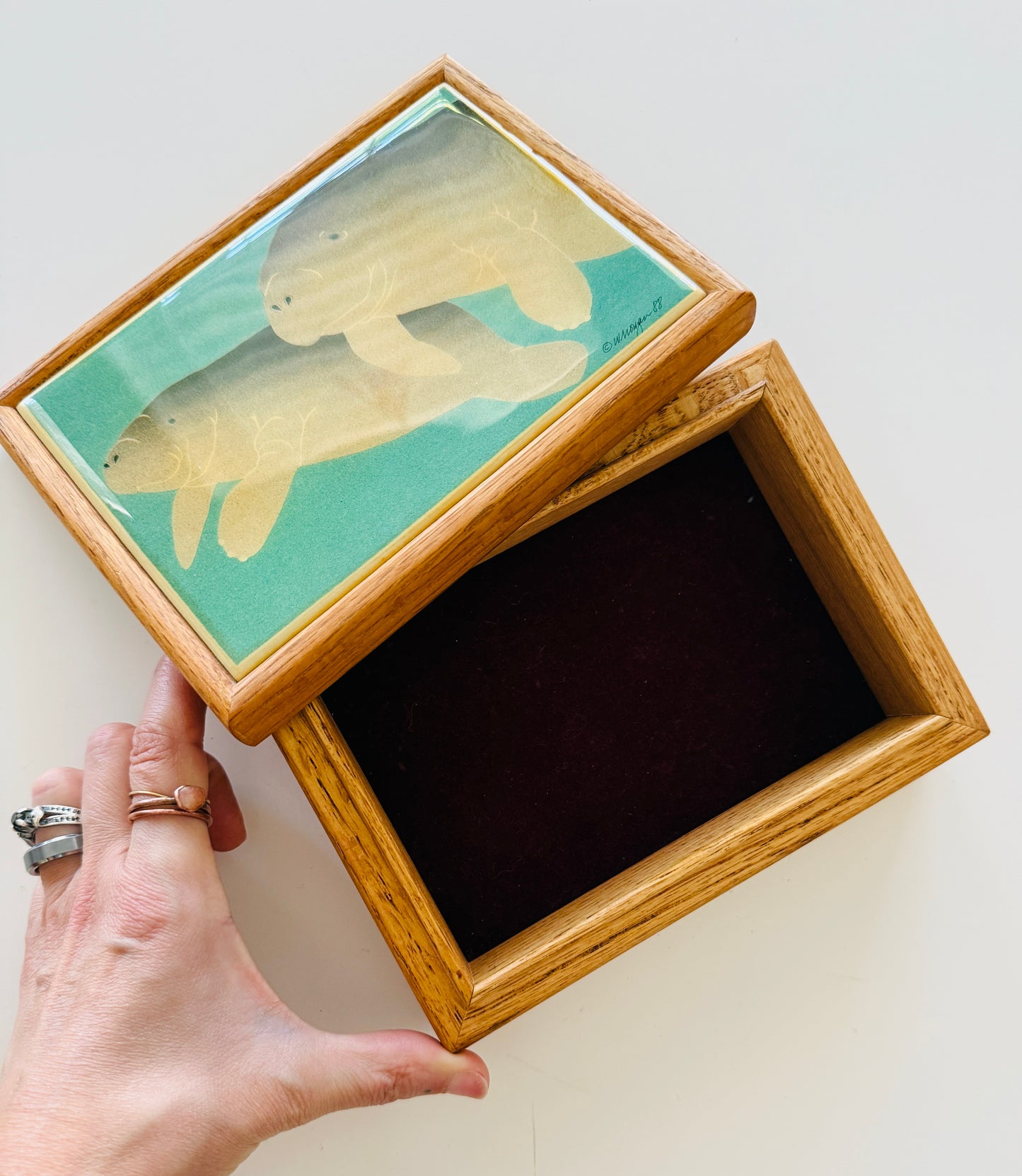 Vintage W. Morgan Wooden Box - Manatees