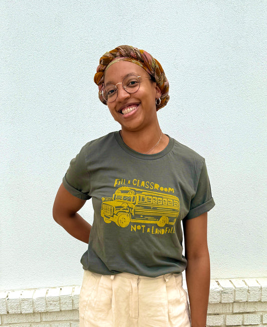 Fill a Classroom Shirt - Army Green with Retro Mustard Ink