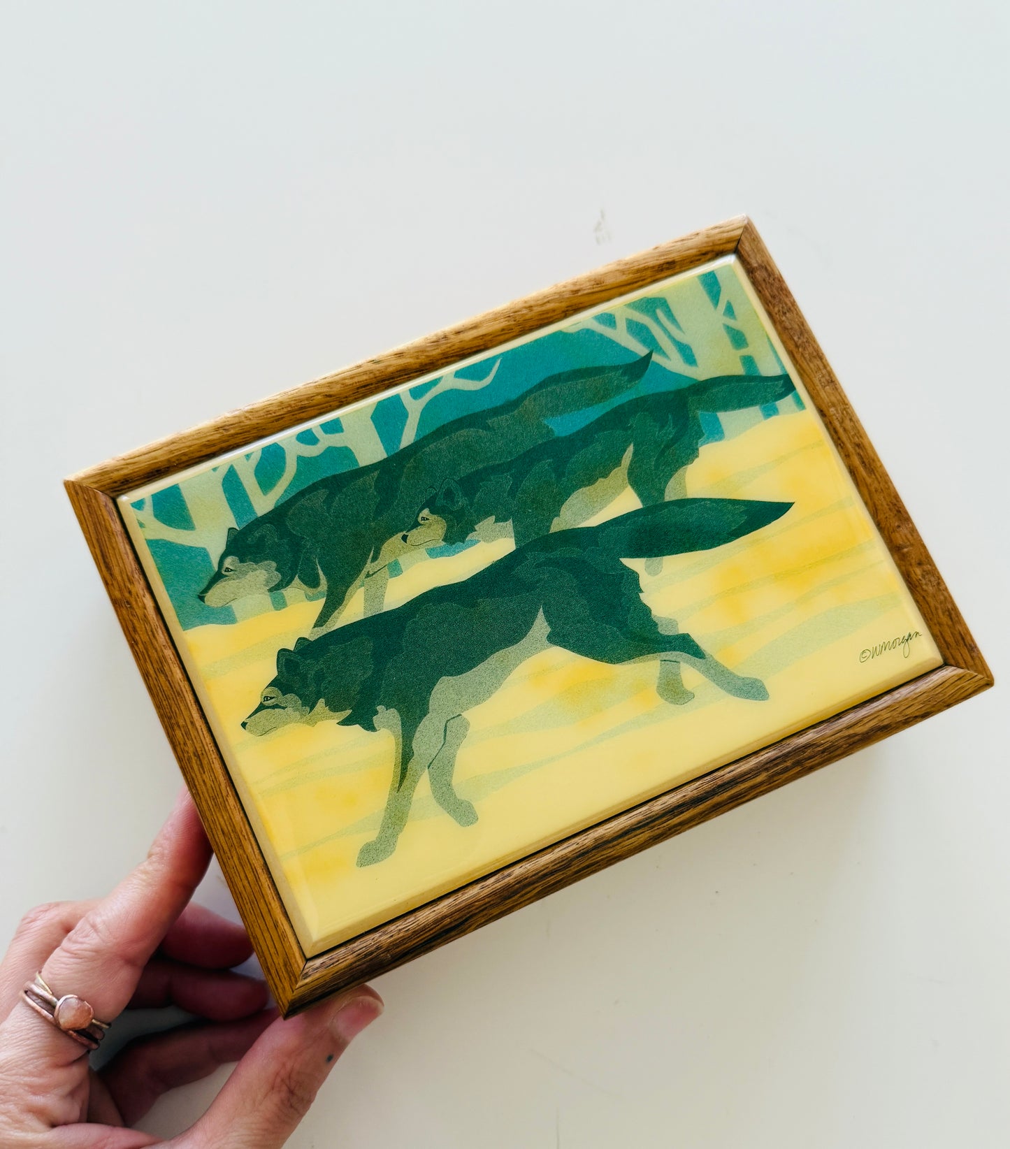 Vintage W. Morgan Wooden Box - Wolves