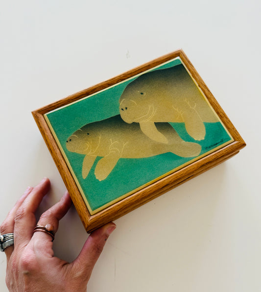 Vintage W. Morgan Wooden Box - Manatees