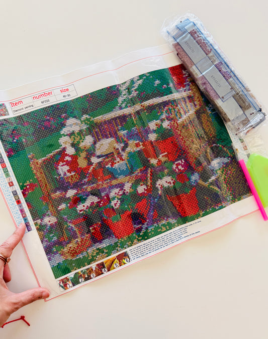 Flowers on a Wicker Bench Diamond Painting Kit