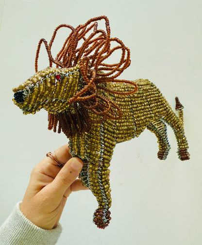 Vintage Hand-Beaded Lion Figurine