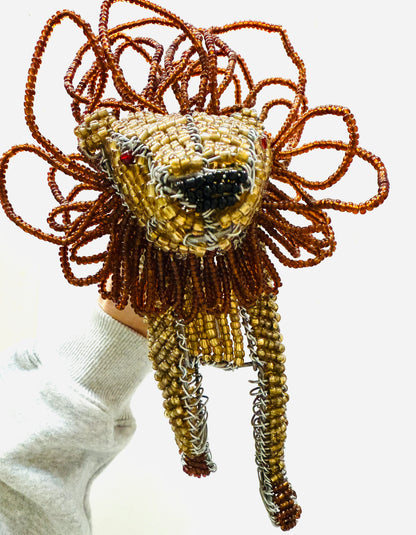 Vintage Hand-Beaded Lion Figurine