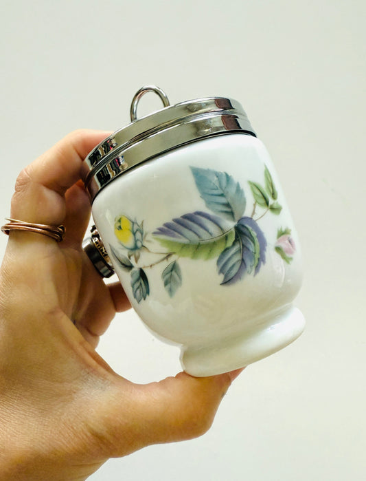 Vintage Royal Worcester Porcelain Egg Coddler - Blue Florals