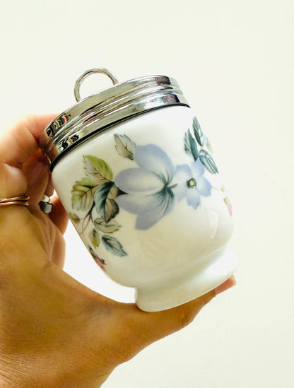 Vintage Royal Worcester Porcelain Egg Coddler - Blue Florals